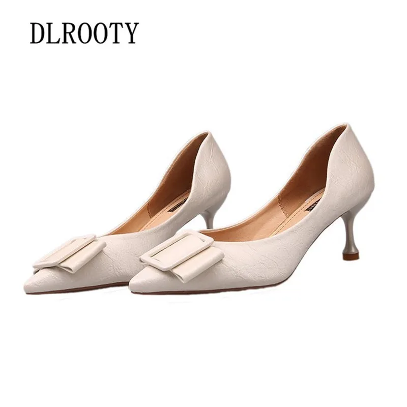 

Women Pumps High Heels Shoes 6 CM Fashion Pointed Toe Shallow Thin Heels Sweet Wedding Casual Work Autumn Slip On Solid Female