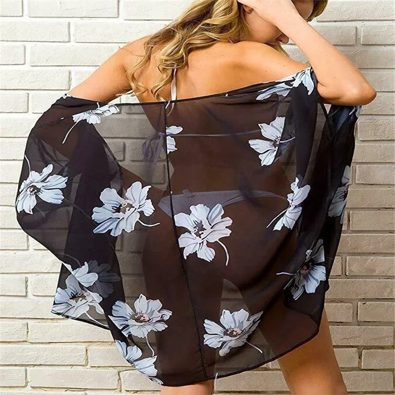 Летняя женская обувь с цветочным принтом фрукты Bikini Cover Up кимоно кардиган
