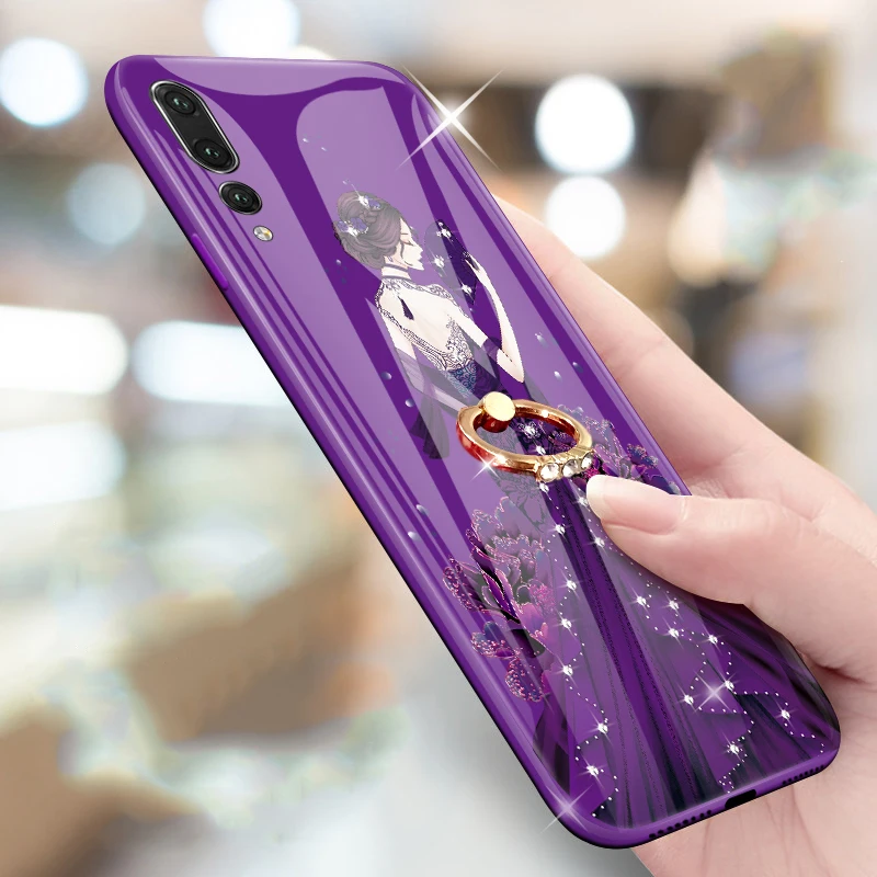 Чехлы из закаленного стекла для huawei P20 Pro чехол свадебной девочки Rhinestone Finger Ring P 20Pro