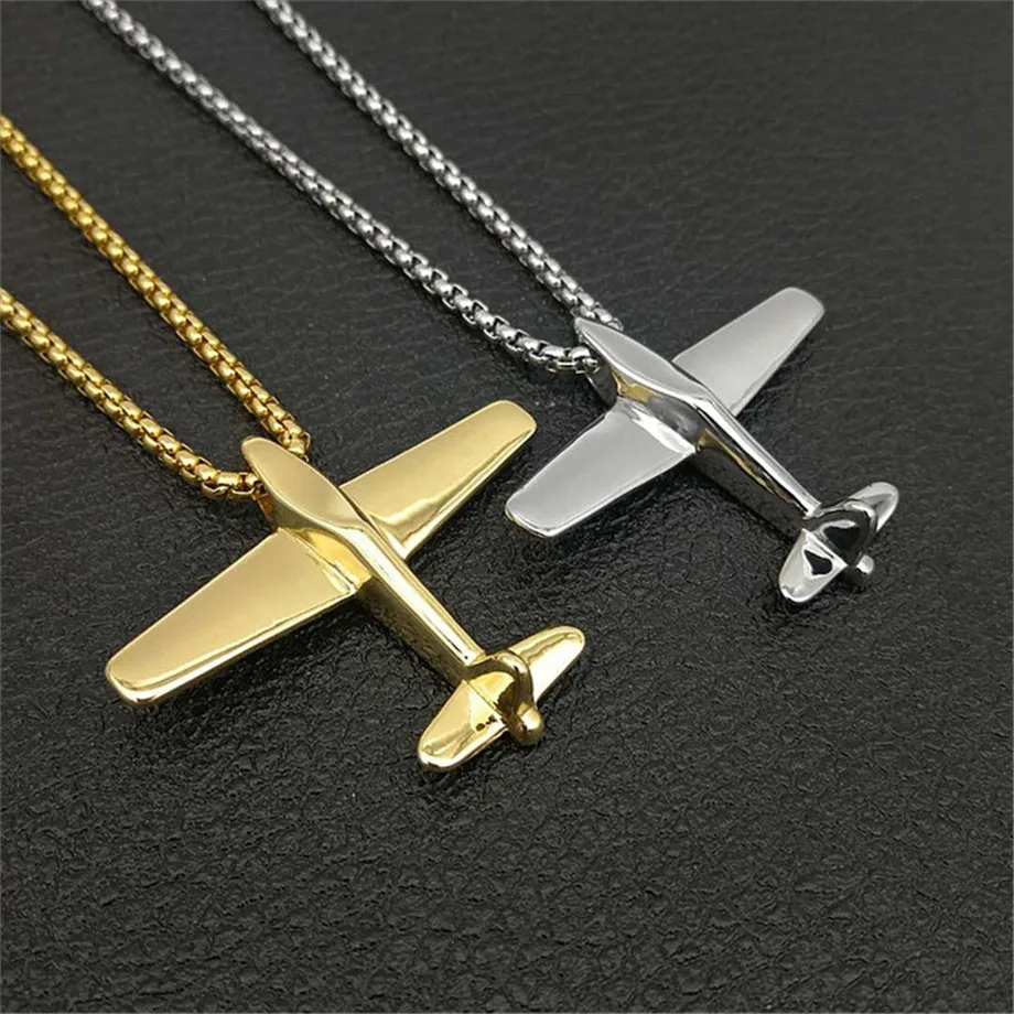 

Aircraft Airplane Necklace & Pendant With Stainless Steel Chains For Men Gold Color Men's Hip Hop Jewelry Gifts