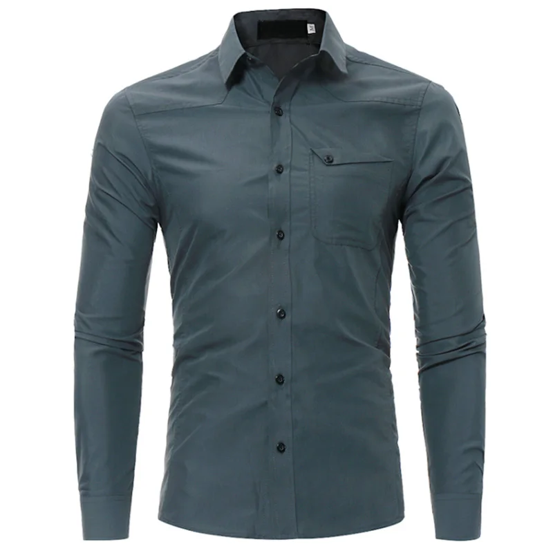 New Autumn Fashion Brand Men Clothes Slim Fit Long Sleeve Shirt Pocket Cotton Casual Social Plus Size M-4XL | Мужская одежда