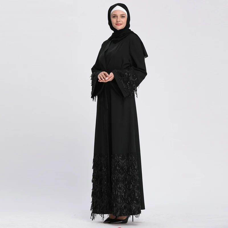 Vestidos мусульманское кимоно с блестками абайя хиджаб платье кафтан халат джеллаба Дубайский кафтан молитва одежда Оман турецкая исламская одежда