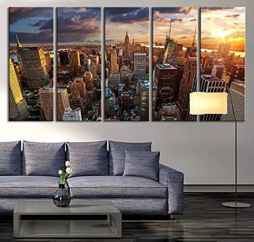 Парусиновая печать в стиле Нью Йорк Большой Настенный городской пейзаж большое