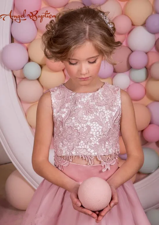 Красивые розовые длинные платья с цветочным узором для девочек 2 предмета