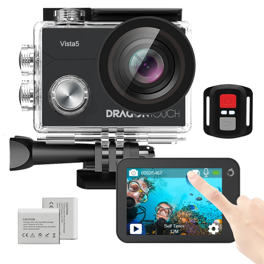 Экшн камера Dragon Touch Vista 5 4K 30 fps водонепроницаемая Спортивная с Wi Fi 2 шт.