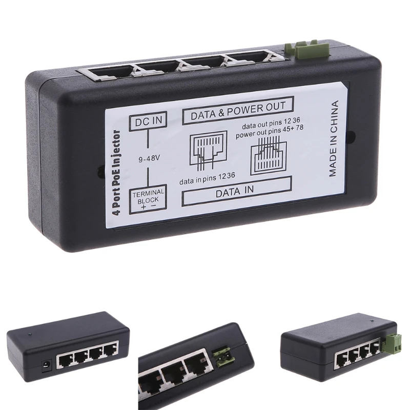 4 порта POE инжектор для видеонаблюдения IP камеры питания через Ethernet