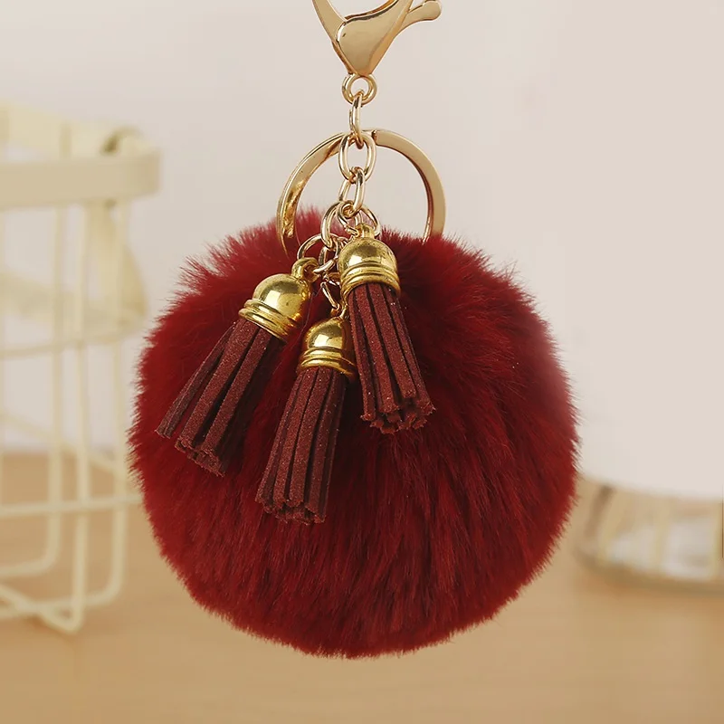 Модные пушистые Брелоки для ключей с меховым шариком милые женские брелоки