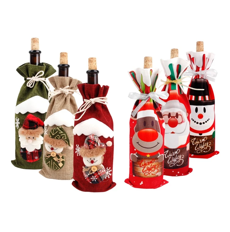 FENGRISE, Рождественская Крышка для бутылки вина Noel, украшения, рождественский подарок,, шапка Санта Клауса, крышка для бутылки, Рождественский Декор
