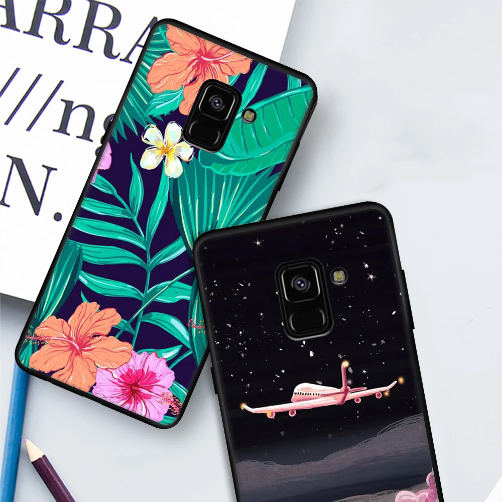 Матовый чехол с черным узором для samsung Galaxy A8 A6 Plus A8 A9 Star Lite A7 A5 A3, защитный чехол для телефона