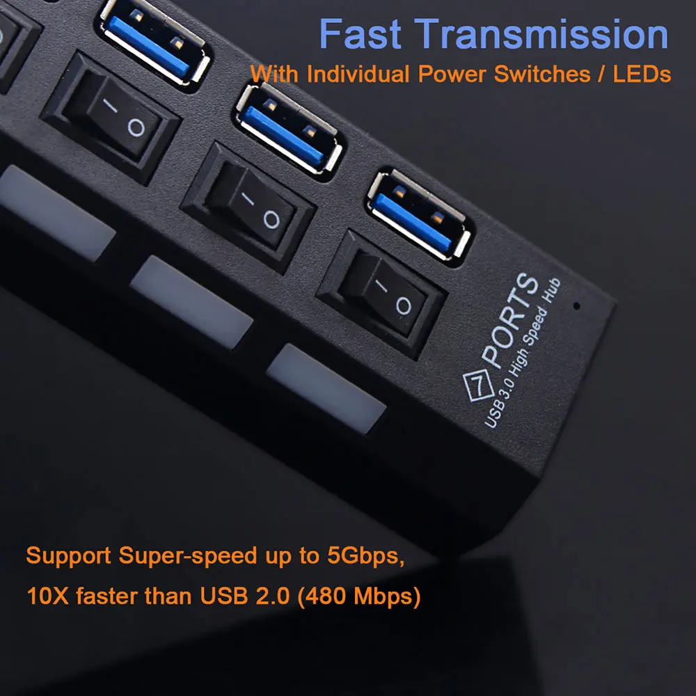 Usb-хаб 3 0 высокоскоростной 4 7 портов USB концентратор с адаптером питания EU/US/UK