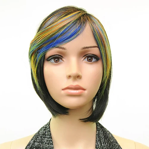 HAIRJOY, Женский синтетический парик для волос, 3 цвета, много цветов, короткие прямые парики, Термостойкое волокно, доступно 10 цветов - Цвет: green blue