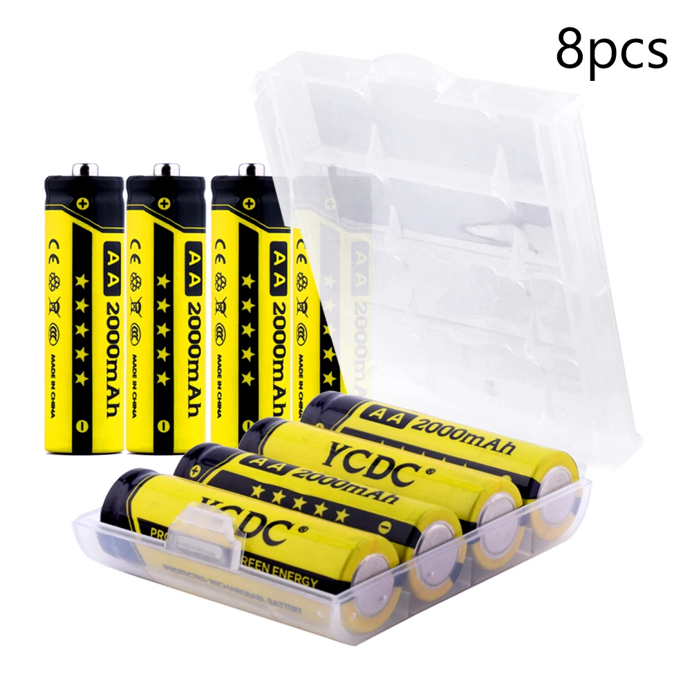 YCDC 4-20 шт./лот Ni-MH AA 2A перезаряжаемые батареи 1,2 в 2000 мАч power Bank батарея с батарейной коробкой подарок - Цвет: 8pcs