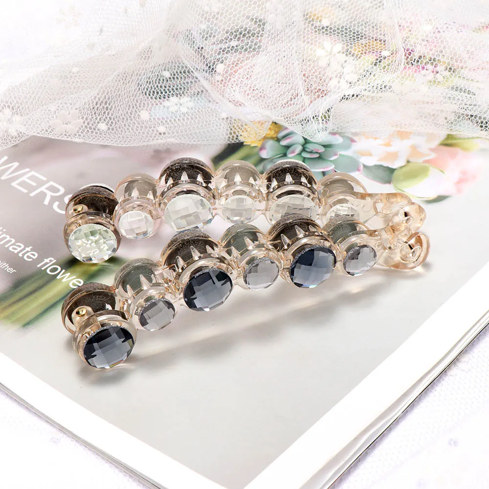 Мода Корея сплошной цвет кристалл заколка для волос банан клип женские