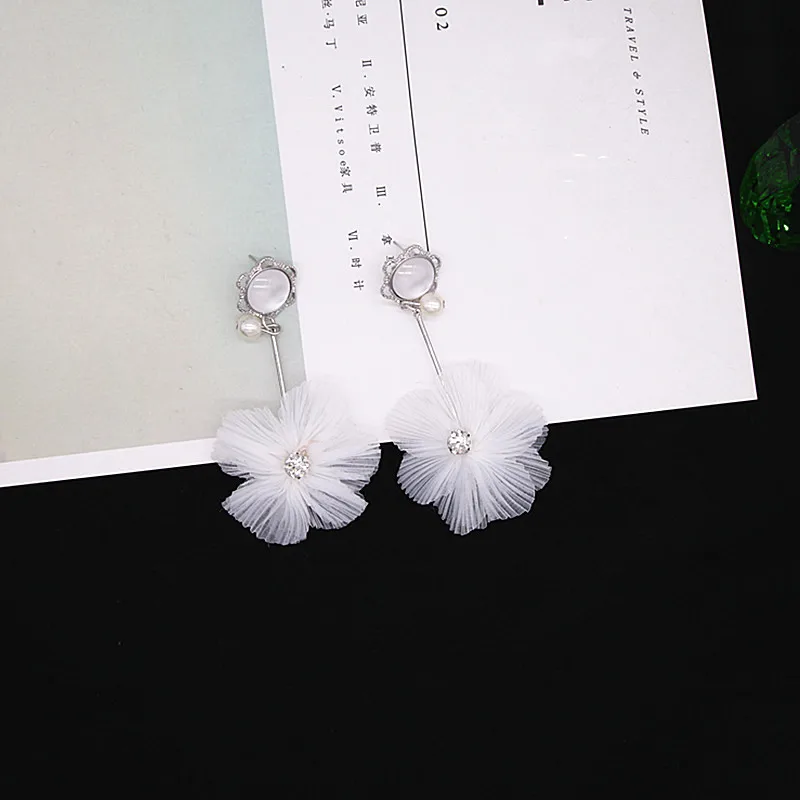 SexeMara Lace Simulation Pearl Flower Earrings Korean Fashion Oorbellen Brincos Long Temperament Earring Wholesale Women | Украшения и