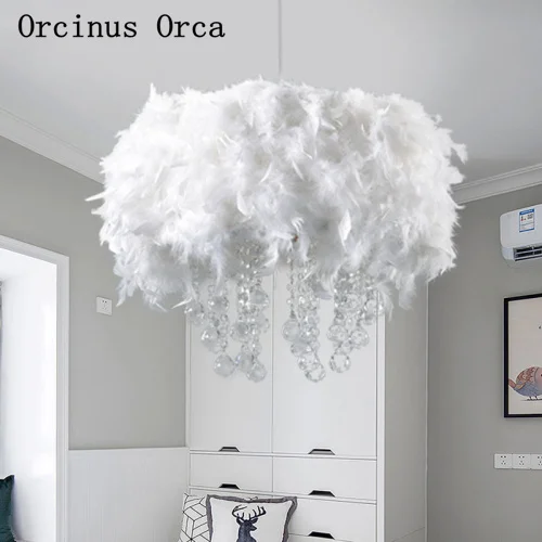 Скандинавские современные цветные перьевые люстры для девочек спальни