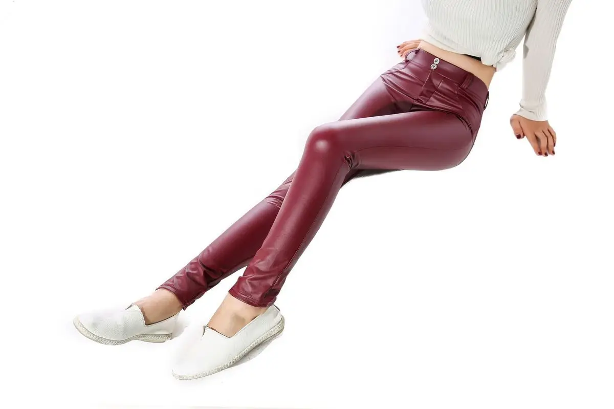 Mind feet персиковые женские кожаные брюки, высокие эластичные утолщенные Леггинсы из искусственной кожи для фитнеса, повседневные женские брюки-карандаш
