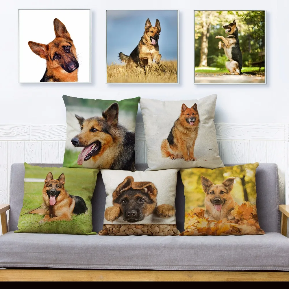 Clever German Shepherd Dog Print Throw Pillow Cover 45*45 Square Cushion Covers Linen Pillows Cases Sofa Home Decor Pillow Case