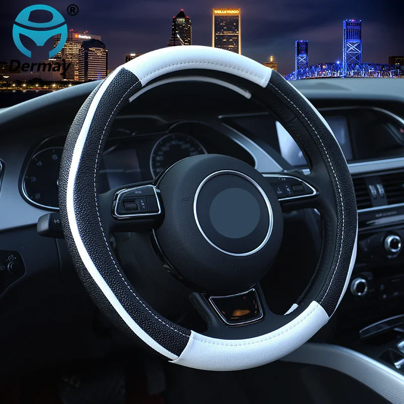 Двухцветный чехол рулевого колеса автомобиля спортивные кожаные чехлы на руль