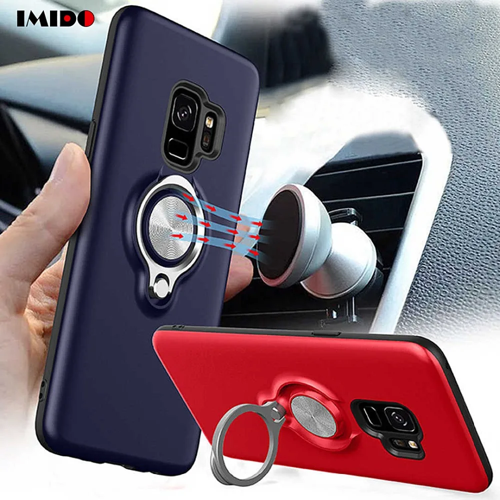 IMIDO Magnetic Phone Case For Samsung Galaxy Note9 8 S9 S8 Plus S7 Edge A8 2018 Hide Ring Stand Holder TPU Back Cover Coque Capa | Мобильные