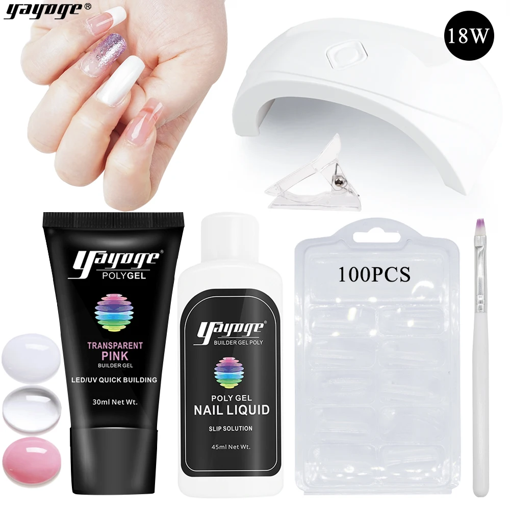Yayoge Poly Gel Kit 18W Мини УФ LED Lamp Nail Builder Gel For расширение Лаки лак для ногтей полигель быстрый жесткий акриловый здания