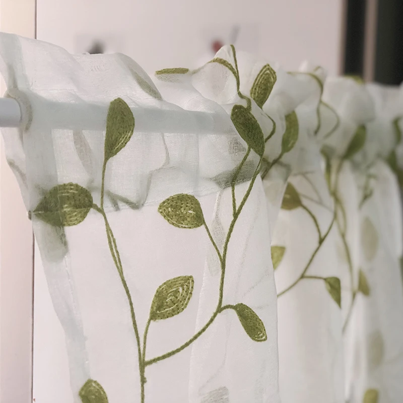 Короткие тюлевые шторы с вышивкой для кухни пасторальные листья узорные