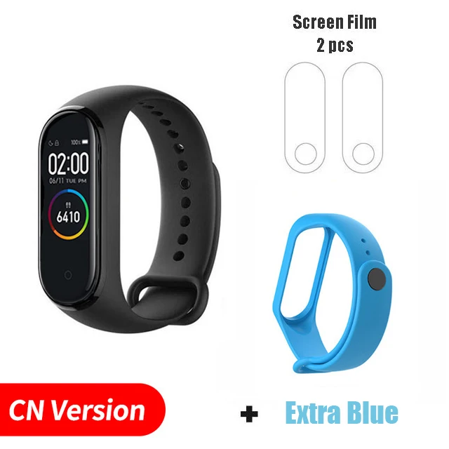 Xiaomi mi-браслет 4, новейший музыкальный смарт-браслет mi Band 4, фитнес-браслет с частотой сердечных сокращений 135 мА/ч, цветной экран, Bluetooth 5,0, банда4 - Цвет: CN extra Blue film