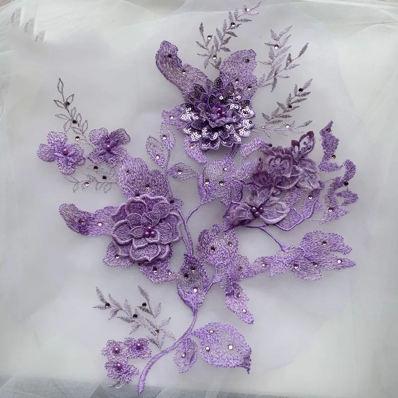Handmade Multicolor Beaded Hot Diamond Three-dimensional Flower Lace Accessories Headscarf Wedding Dress Material RS1594 | Дом и сад