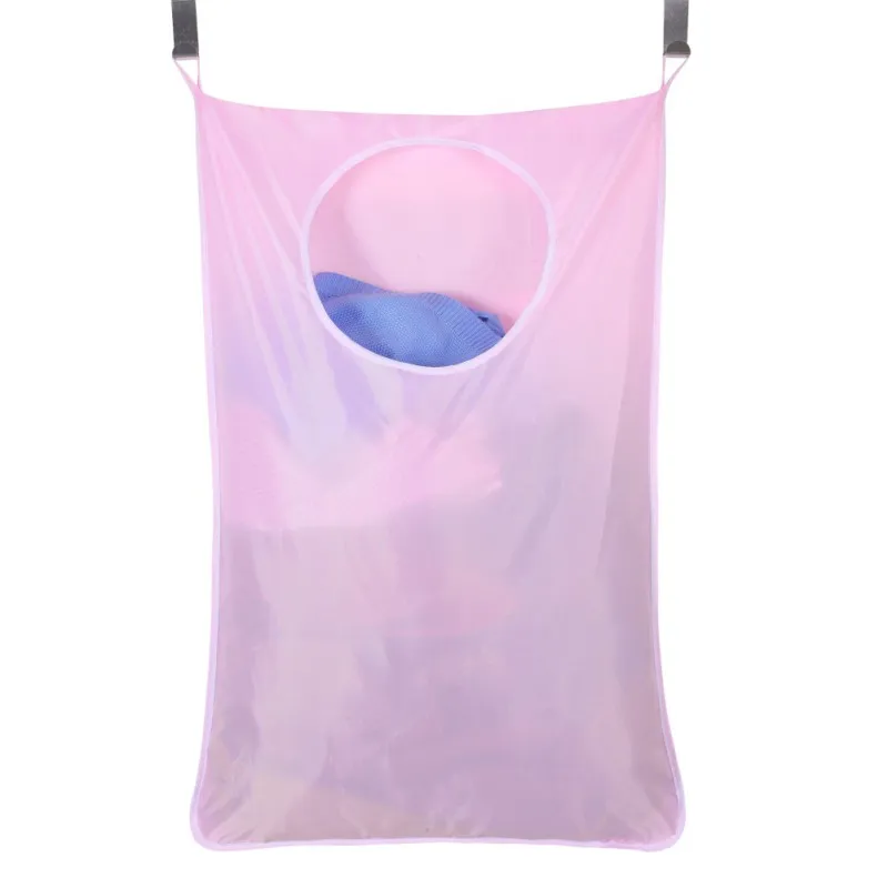 Розовый Large Size Wall-Hanging Laundry Hamper Bag Bathroom Bedroom Oxford Fabric Zipper Thickening Bag With Hooks Suction Cups - Цвет: Розовый