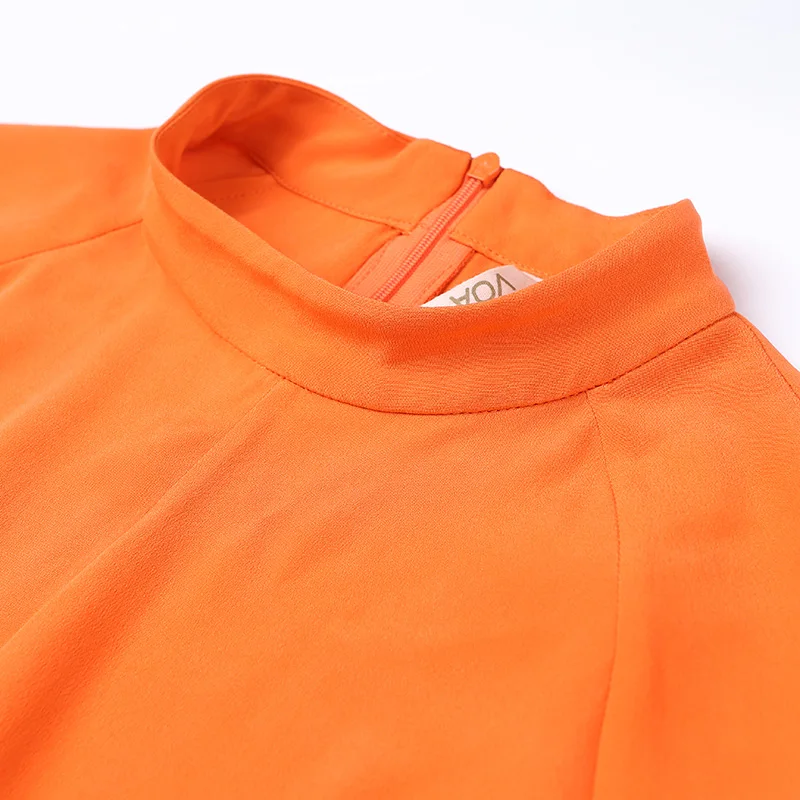 VOA Летняя короткая однотонная Повседневная Тяжелая шелковая футболка с длинным