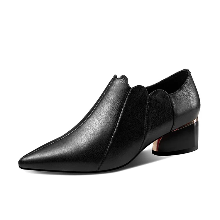 MLJUESE 2019 women pumps Soft Cow leather autumn spring black color slip on pointed toe high heels shoes party dress size 33-42 | Обувь