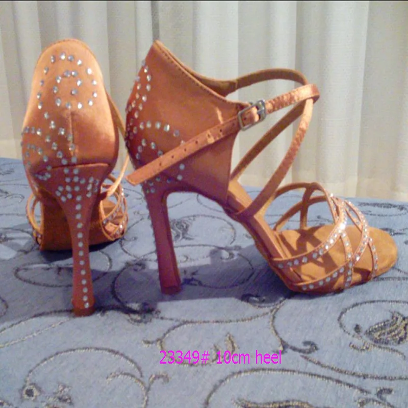 Evkoodance-Zapatos De Baile latino De satén para mujer, calzado Sexy De tacón alto De 8,5 cm, Color negro y marrón con diamantes, Evkoo-067