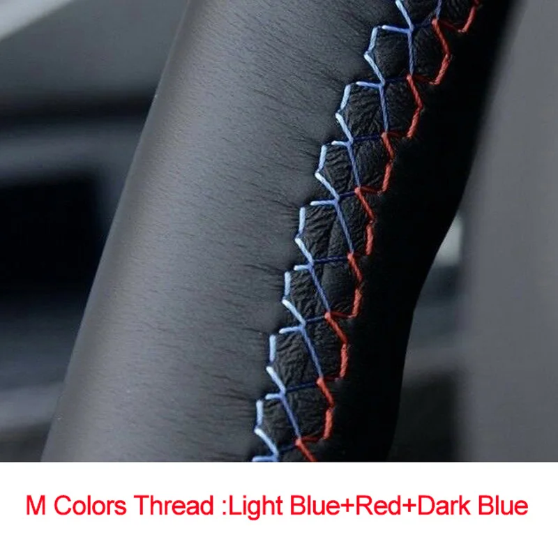 Light blue Red Blue HuiER ручная швейная крышка рулевого колеса автомобиля Volant Funda Volante верхний слой коровья кожа для Volvo S60 V40 V60 V70 XC60 авто - Название цвета: Light blue Red Blue