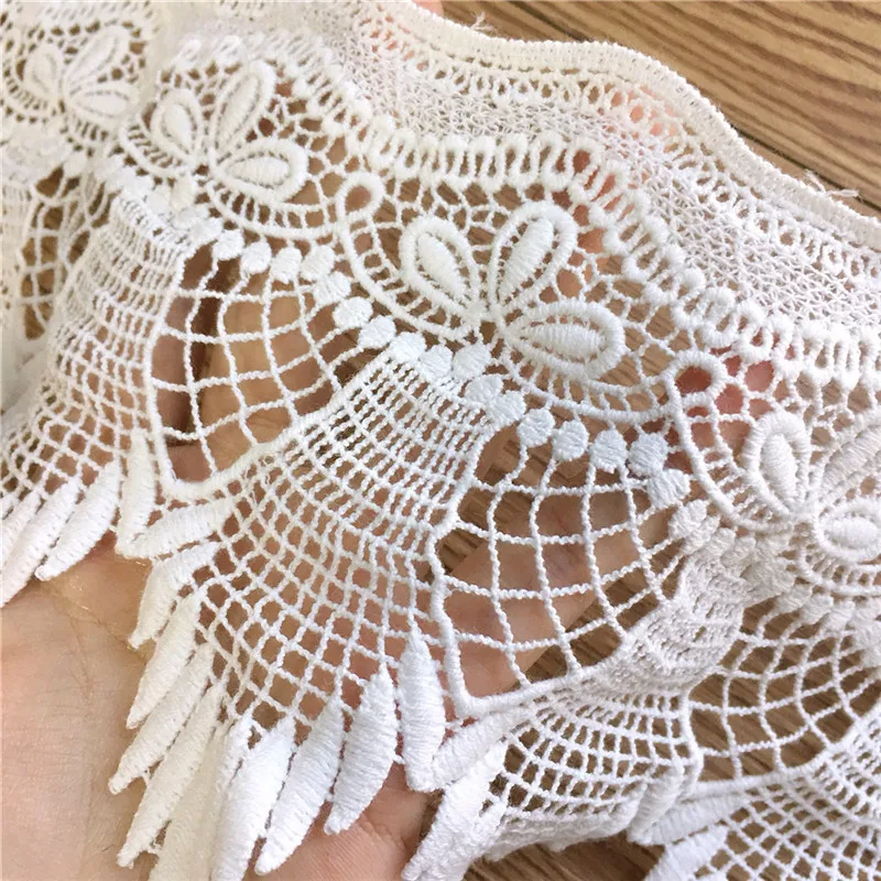 3 ярдов волнистый крючком хлопок кружевной отделкой цвета слоновой кости белый