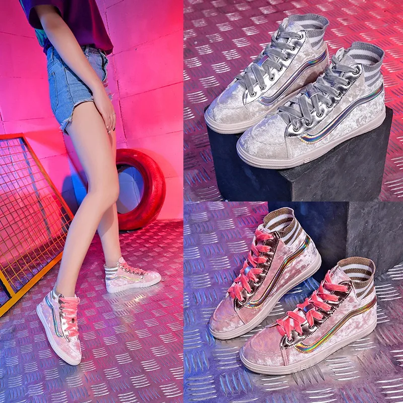 2019 г. весенне-осенняя женская обувь из бархата золотистого цвета Повседневная