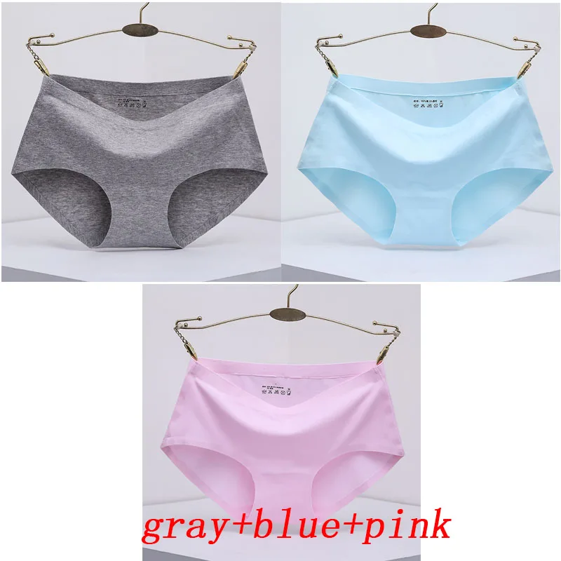 gray blue pink 3 шт./лот, женские трусики, цельное бесшовное женское нижнее белье, трусы со средней талией, сексуальное хлопковое женское нижнее белье, трусы - Цвет: gray blue pink