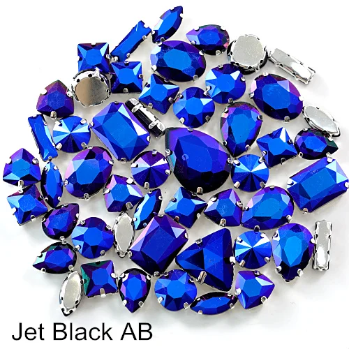Black AB 50 шт. Стразы смешанной формы с кристаллами AB, Пришивные с серебряным клешом, стеклянные каплевидные камни для шитья ювелирных изделий из ткани B1142 - Цвет: Black AB