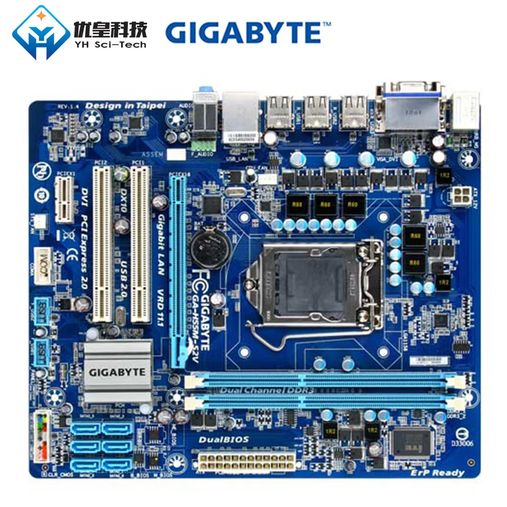 Оригинальная Материнская плата Gigabyte для настольного ПК с процессором Intel H55 LGA 1156