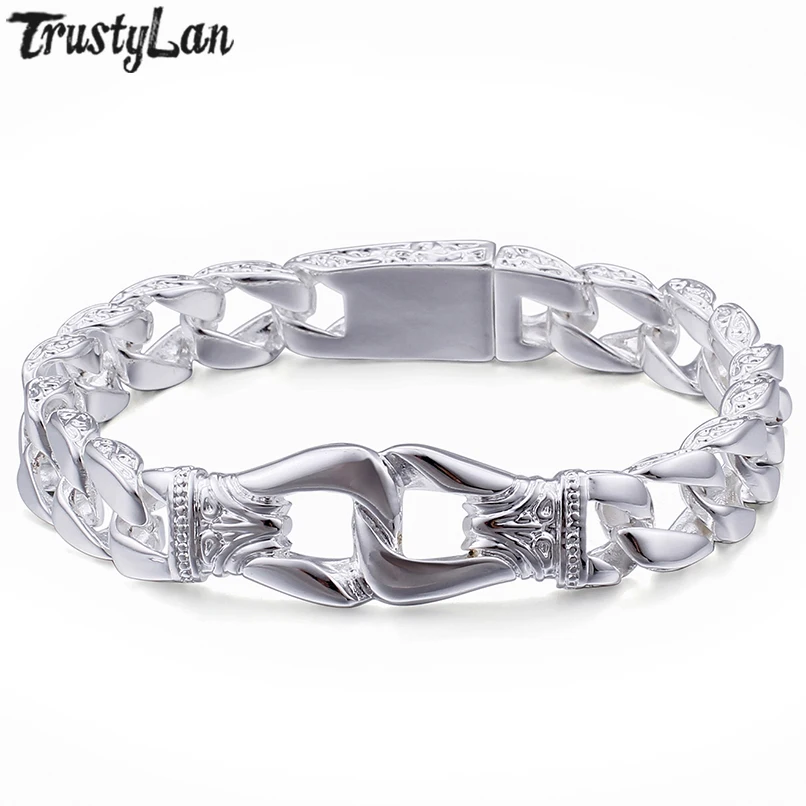 Мужской посеребренный браслет на цепочке винтажный из нержавеющей стали