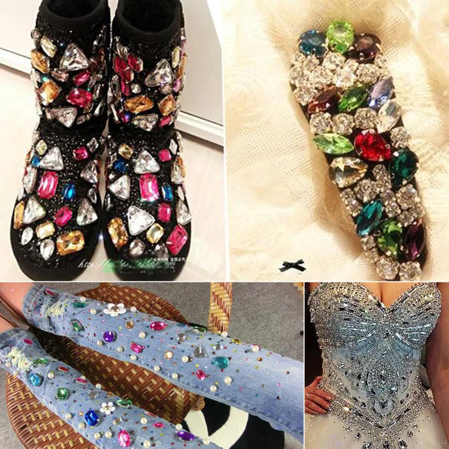 Стеклянные стразы в форме капли с кристаллом когтя AB Пришивные кристаллы