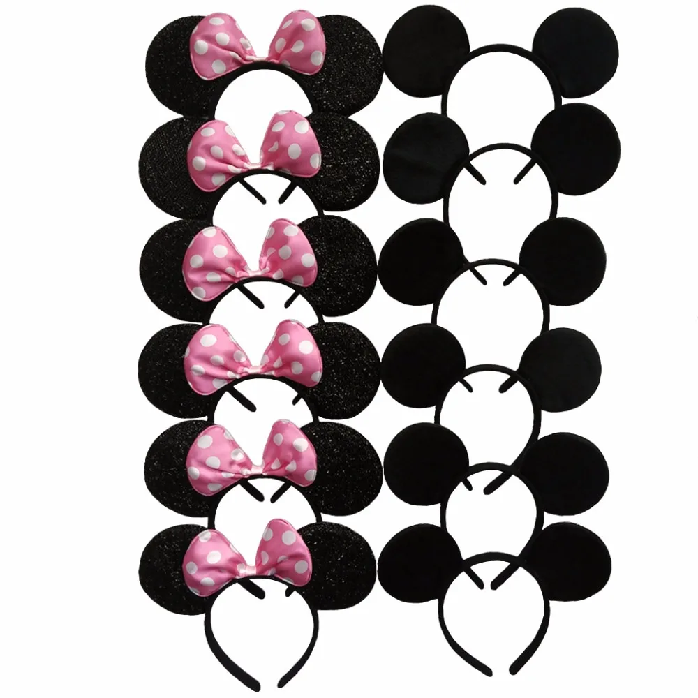 12 шт. аксессуары для волос Минни/уши Микки головной убор Однотонный черный и