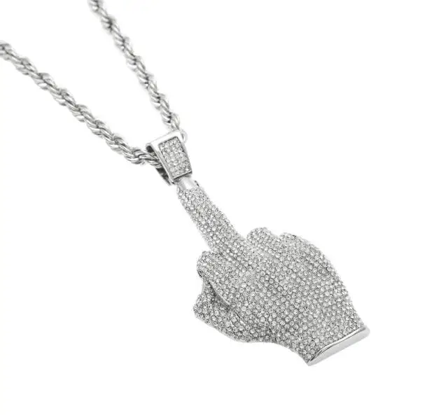 silver 6mm rope chai Хип-хоп мужские золотые стразы, подвески с большими средними пальцами, ожерелья с 6 мм, 30 дюймов, цепочка на веревке, ювелирные изделия - Окраска металла: silver 6mm rope chai