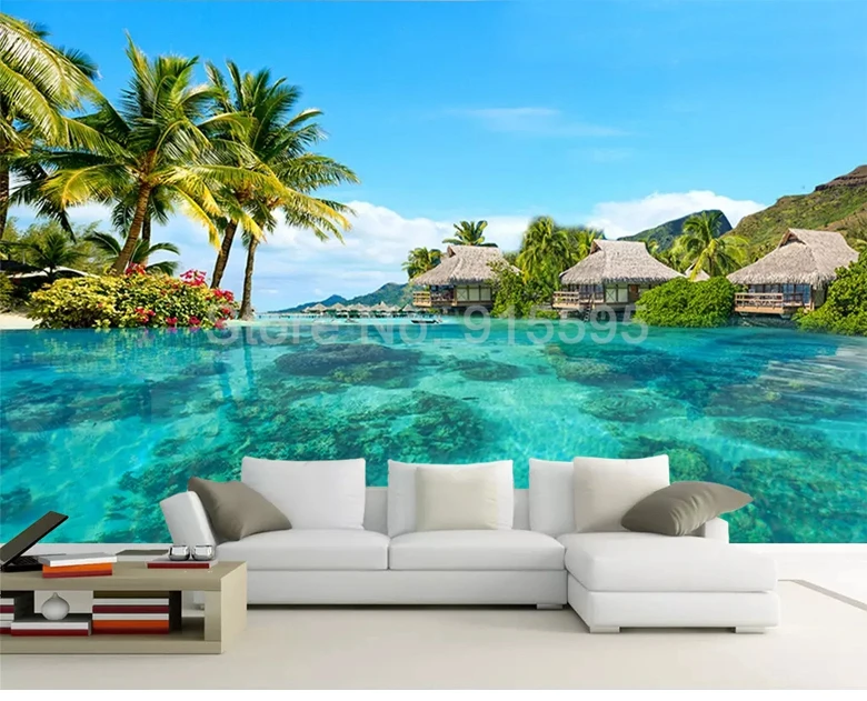 Пользовательские 3D фото обои HD Maldives морской пляж природный пейзаж Фотография Гостиная ТВ фон настенная живопись настенная роспись