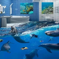 undersea world dolphins 3d floor painting mural wallpaper bathroom kids bedroom pvc self adhesive waterproof floor wallpaper 3 d