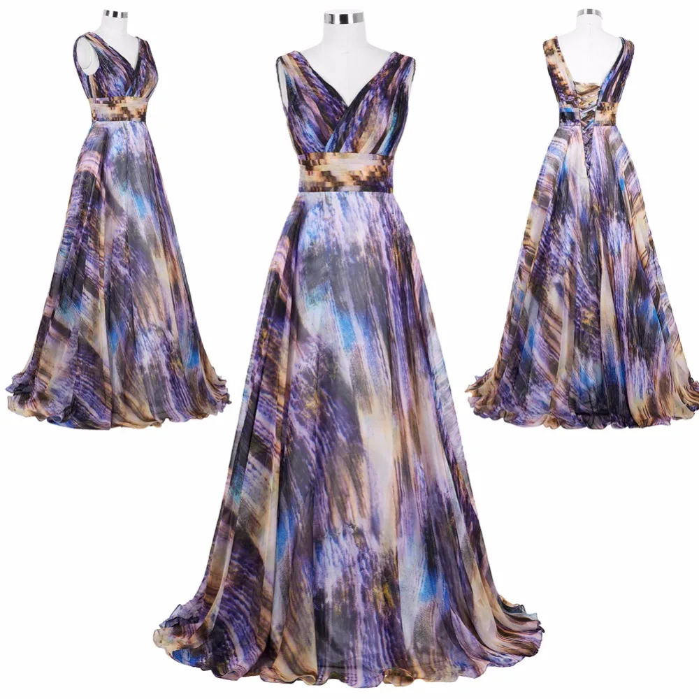 Реальные Изображения Платье Выпускного Вечера Длинные 2017 Sexy V Шеи Шифон Line