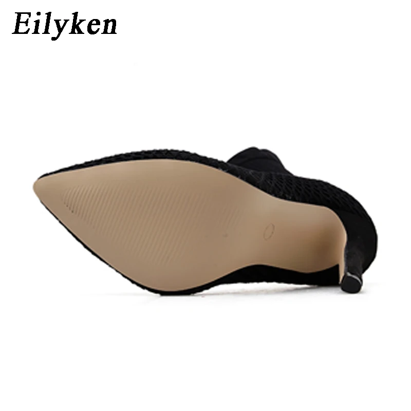 Eilyken/ г., модные женские туфли-лодочки из флока сетчатая стелька из эластичной ткани женские вечерние туфли-лодочки черного цвета на тонком каблуке 11 см с острым носком