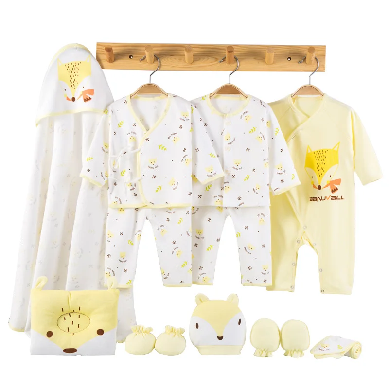 Yellow baby set С мультипликационным принтом «Лиса» для маленьких мальчиков детская одежда Одежда для новорожденных для детей для маленьких девочек, комплект Мягкий хлопок детская одежда для ясельного возраста новорожденного подарочный набор 13 шт./компл - Цвет: Yellow baby set