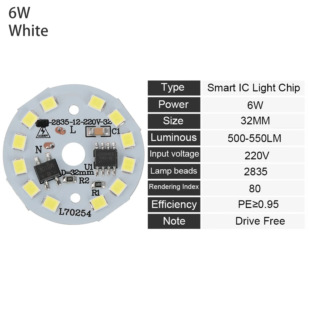 6W white Умный IC круглый 3-15 Вт Светодиодный светильник-чип 2835 SMD Смарт IC чипы пластины ac220в теплый белый/белый светодиодный светильник COB лампы светодиодный - Emitting Color: 6W white