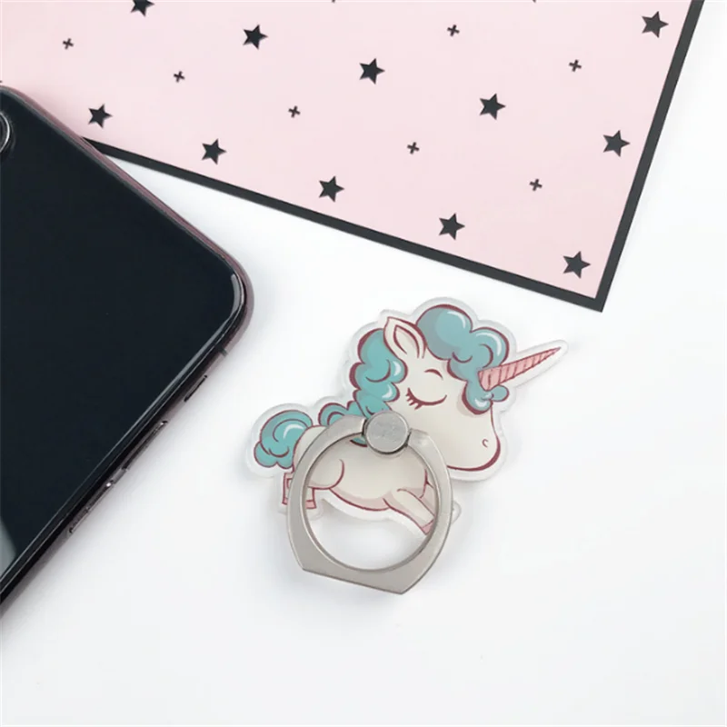 B New Arrival Mobile Phone Holder Metal Finger Ring Holder Rainbow Unicorn Phone Ring Holder Cartoon Phone Stand Support - Цвет: B