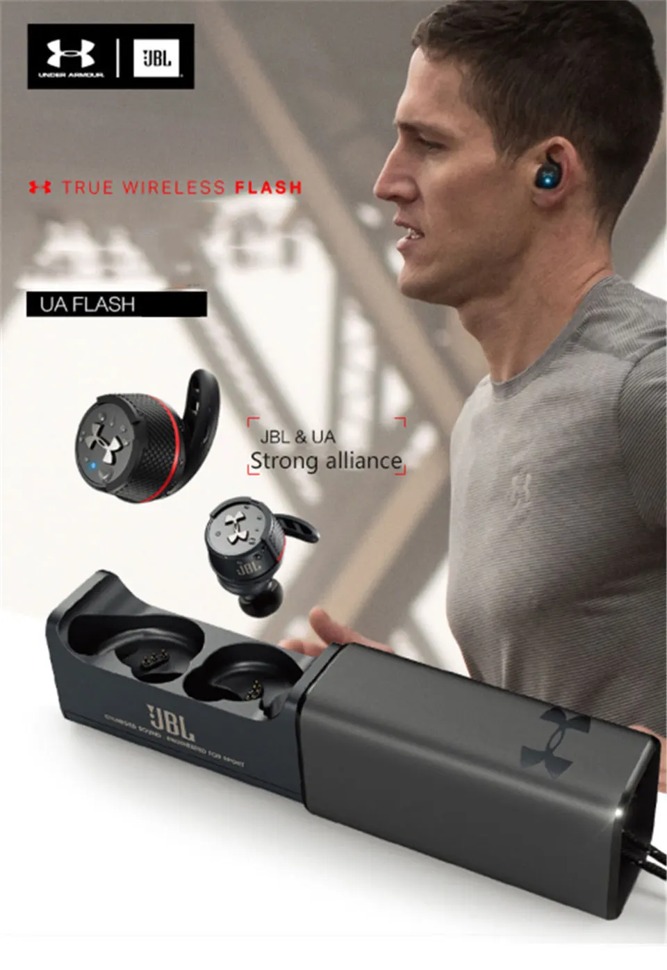 JBL UA FLASH Ture беспроводные Bluetooth спортивные наушники водонепроницаемые наушники для бега HIFI наушники с зарядным устройством Громкая связь с микрофоном