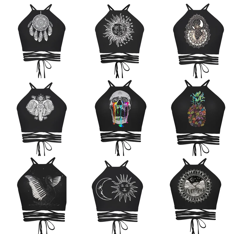 Топ для девочек женский черный бандажный топ с изображением черепа Луны планеты
